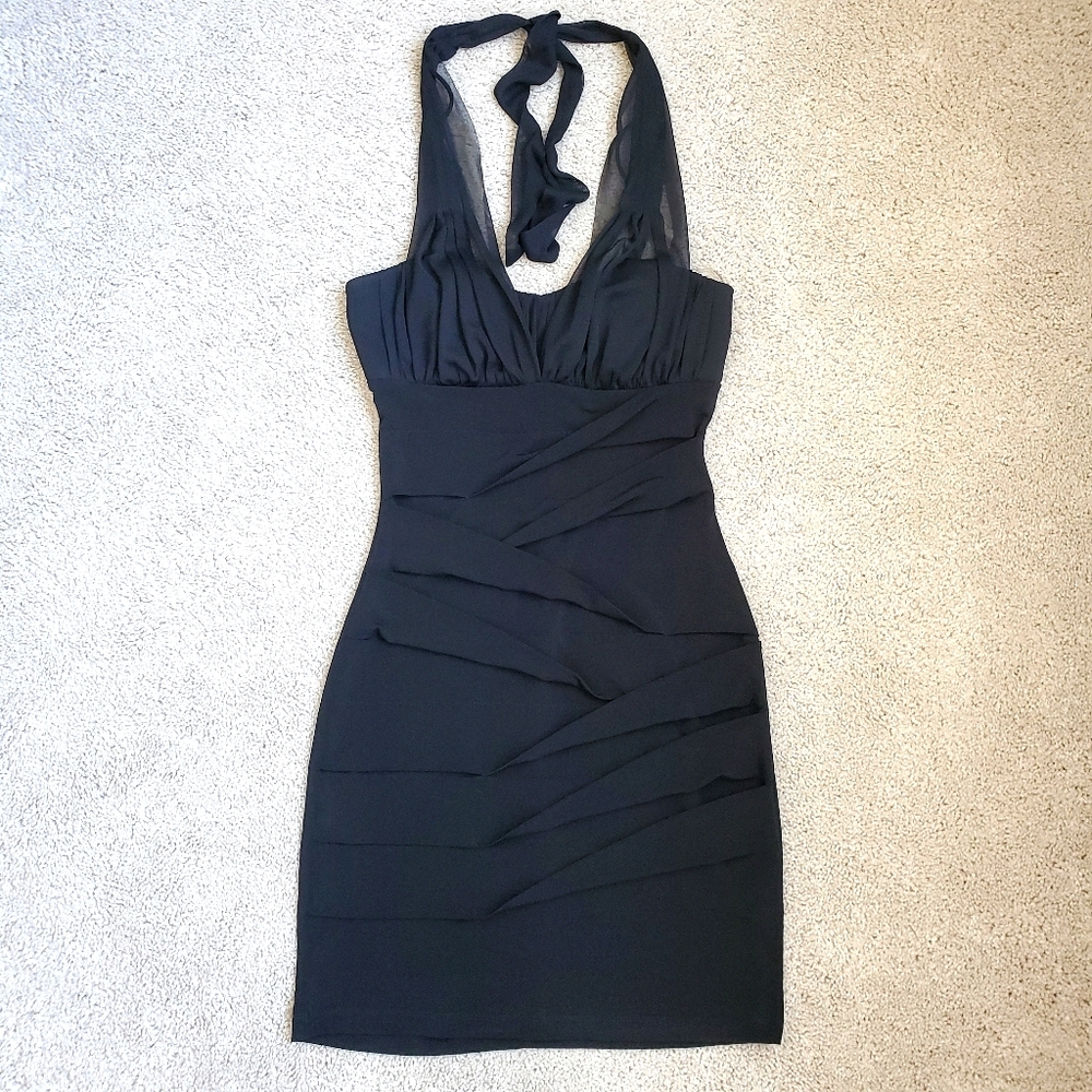 Bodycon Black Halter Mini Dress